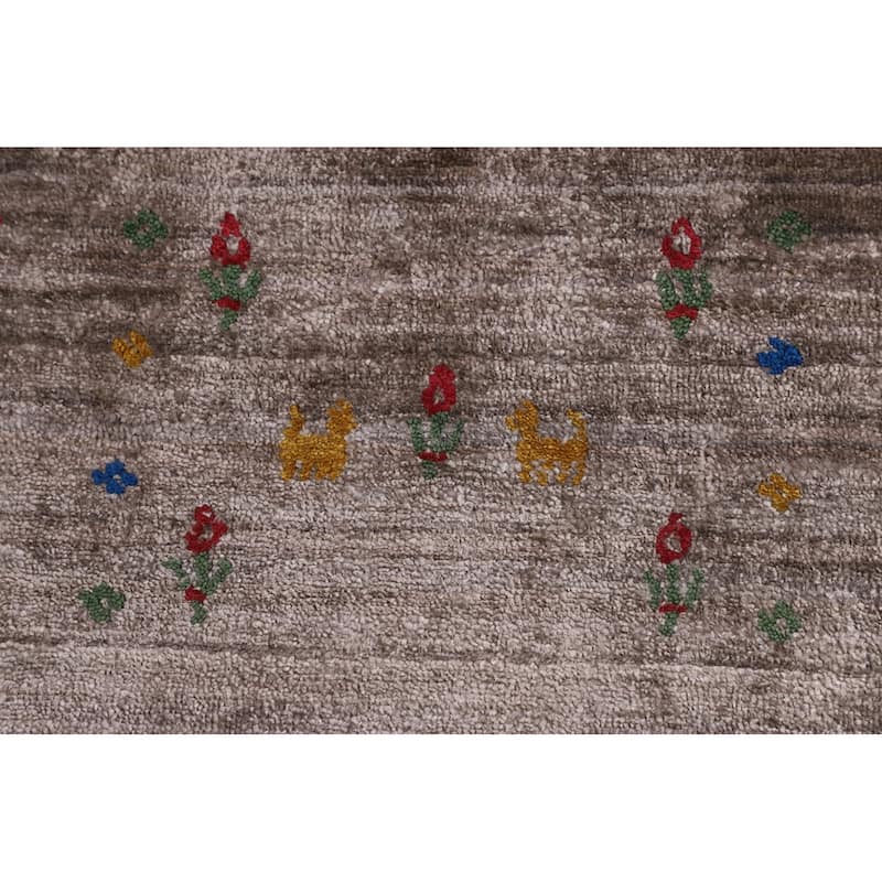 Gabbeh Oriental Area Rug Handmade Brown Silk Carpet - 7'11" x 9'9"