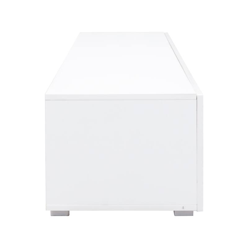 63 Inch White High Gloss TV Stand with Storage, Wooden Media Console Table with Cabinet Living Room Entertainment Center