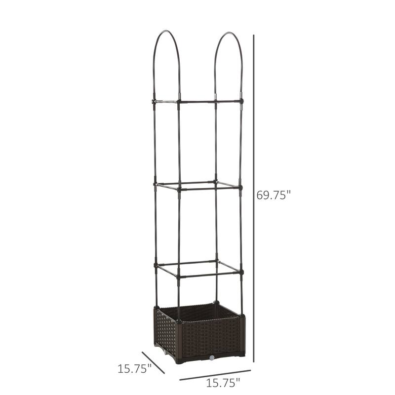 Outsunny 16" x 16" x 70" Garden Bed & Trellis Plant Stand with Self-Watering Disk, Drainage Holes, & Steel Frame