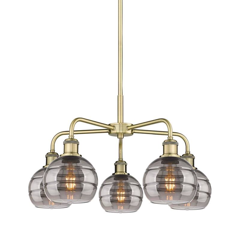 Innovations Lighting 516-5CR-14-24 Rochester Chandelier Rochester 5 - Antique Brass / Light Smoke
