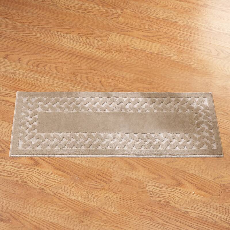 Herringbone Trim Skid-Resistant Backing Accent Rugs - Sand - 27" x 45" - Rectangle