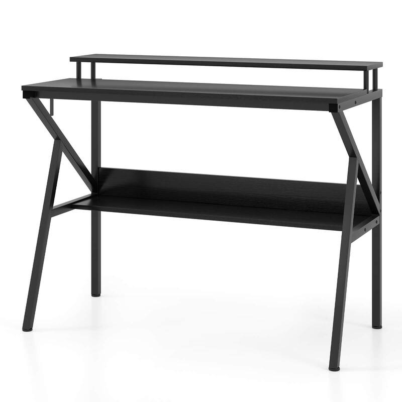 Costway Home Office Desk with Monitor Stand, Open Shelf & Metal Frame, - See Details