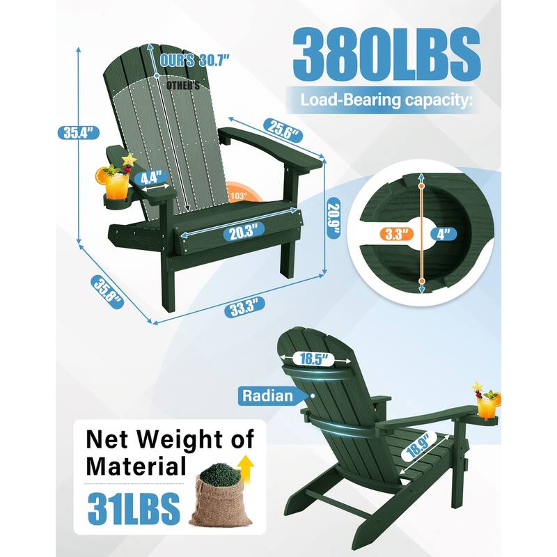 WINSOON All Weather HIPS Outdoor Plastic Adirondack Chairs Set of 2