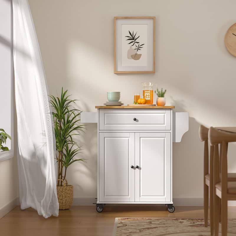 Kitchen Island Cart with Storage Cabinet, Wood Top and Locking Wheels