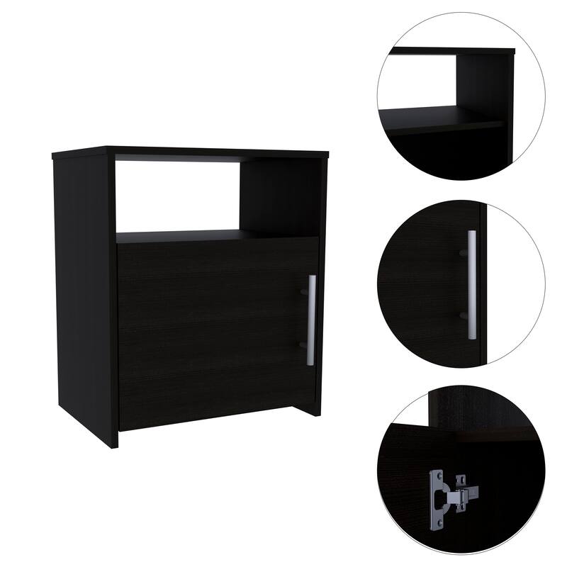 FM Furniture Bristol Nightstand with Cabinet and Open Shelf
