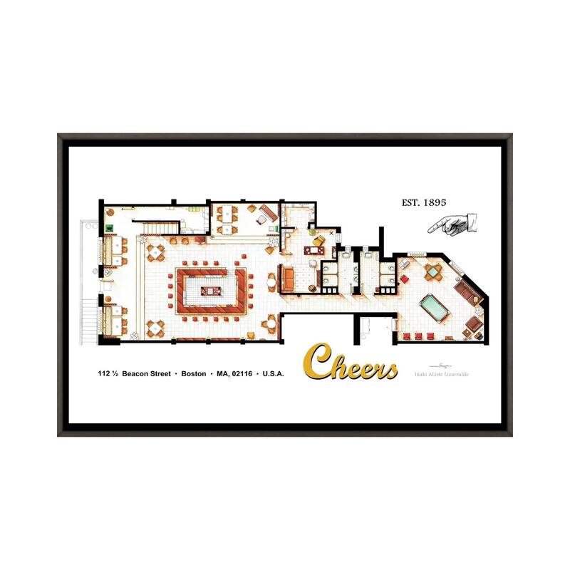 iCanvas "The Bar From Cheers" by TV Floorplans & More Framed - Charcoal - 18x26