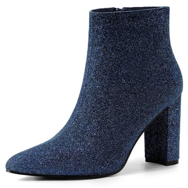 black patent glitter chunky ankle boots