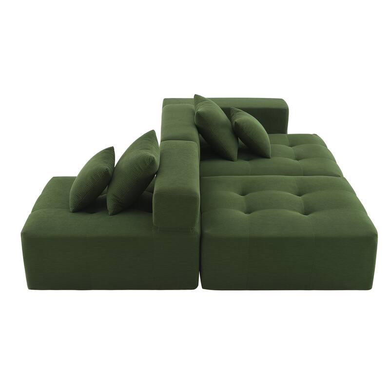 105.5" Corduroy L-Shaped Modular Sectional Sofa with Wide and Deep Seat, Tufted Design, and No Assembly Required
