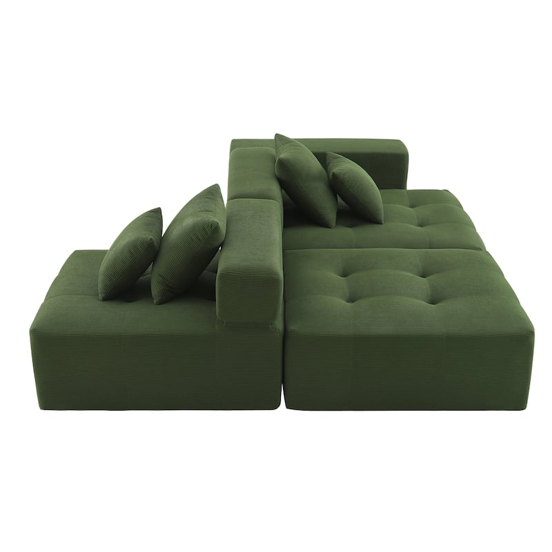 105.5'' Modular L-Shaped 3-Seater Sectional Sofa in Corduroy Upholstery with Tufted Design and 4 Pillows, No Assembly Needed
