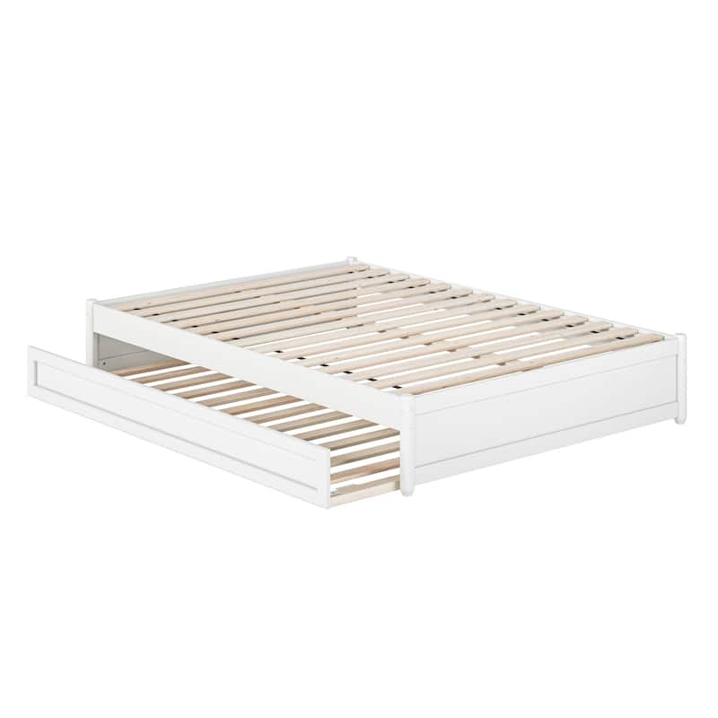 Barcelona Full Panel Platform Bed with Twin Trundle in White