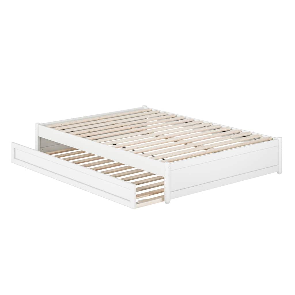 Barcelona Full Panel Platform Bed with Twin Trundle in White