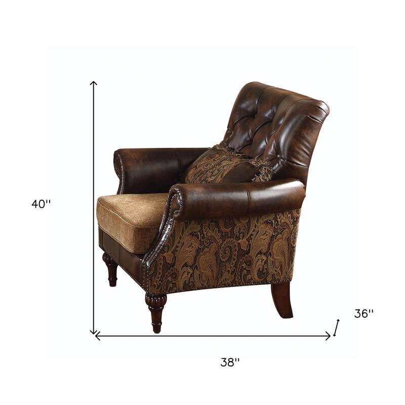 HomeRoots 38" Brown And Black Faux Leather Floral Tufted Arm Chair - 38
