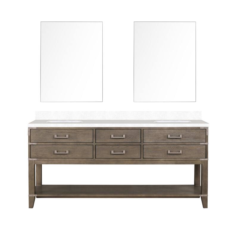 Norwalk 60 in W x 22 in D Black Oak Double Bath Vanity, White Quartz Top, and 28 in Mirrors
