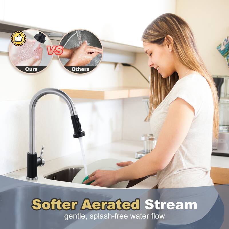 WOWOW Single Handle Pull Down Sprayer Kitchen Faucet