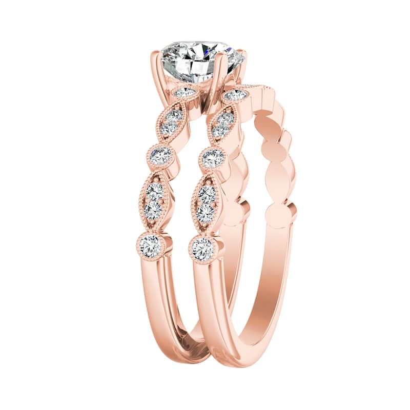 Auriya 14k Gold Round Lab Grown Diamond Vintage-Style Bridal Set Ring 1.00 to 5.00 ct. tw. (F-G, VS)