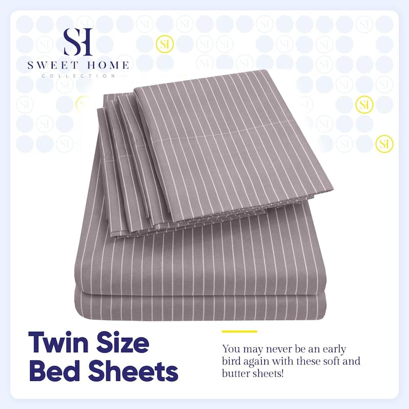 6 Piece Loft Collection Modern Classic Pinstripe Bed Sheet Sets