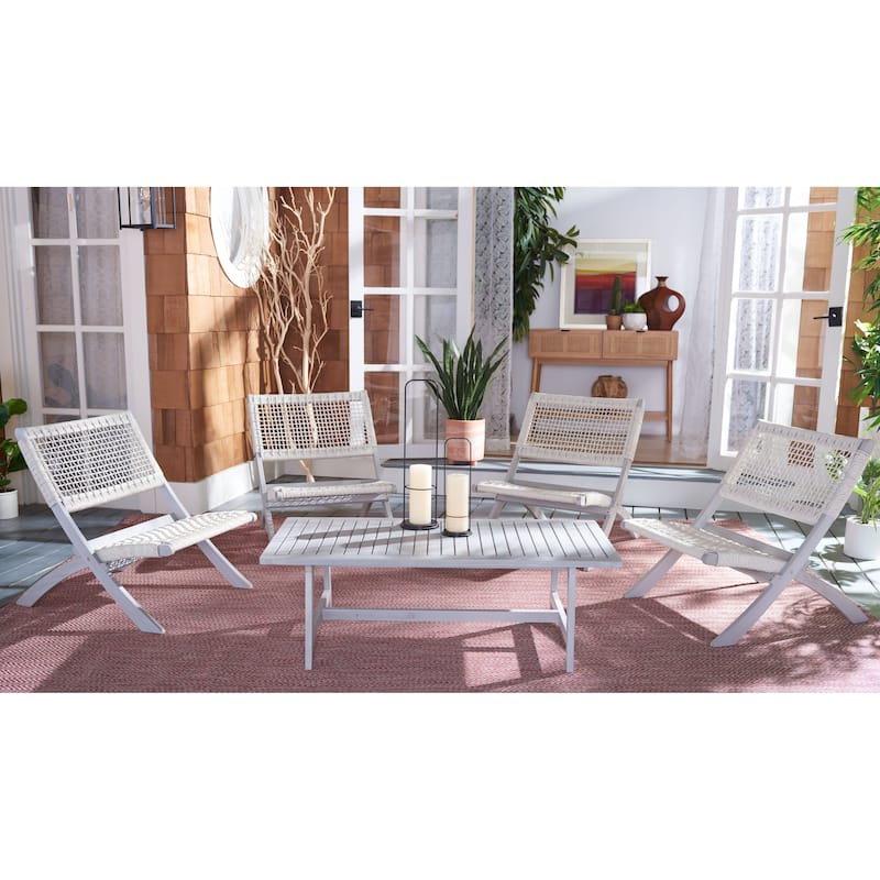 SAFAVIEH Outdoor Almine 5-Piece Acacia Wood Coffee Set - 24Wx45Dx28H