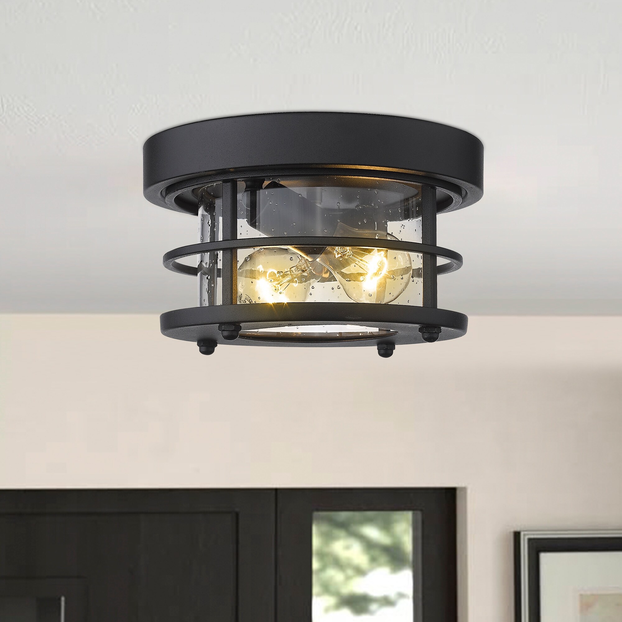 2 Light Flush Mount Ceiling Lights Black Finish