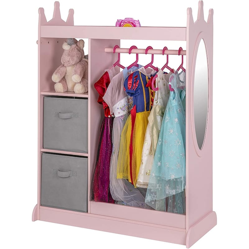 UTEX Kids Dress up Storage with Mirror and Storage Bin,Kids Armoire Dresser,Costume Closet,Pretend Storage Closet for Kids