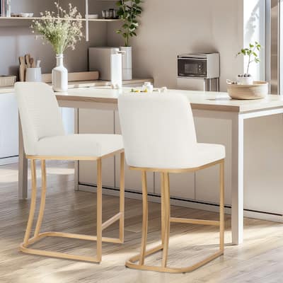 Bar Stool PU Leather Upholstered Dining Chair Middle Back Kitchen Stool Modern with Gold Polished Frame