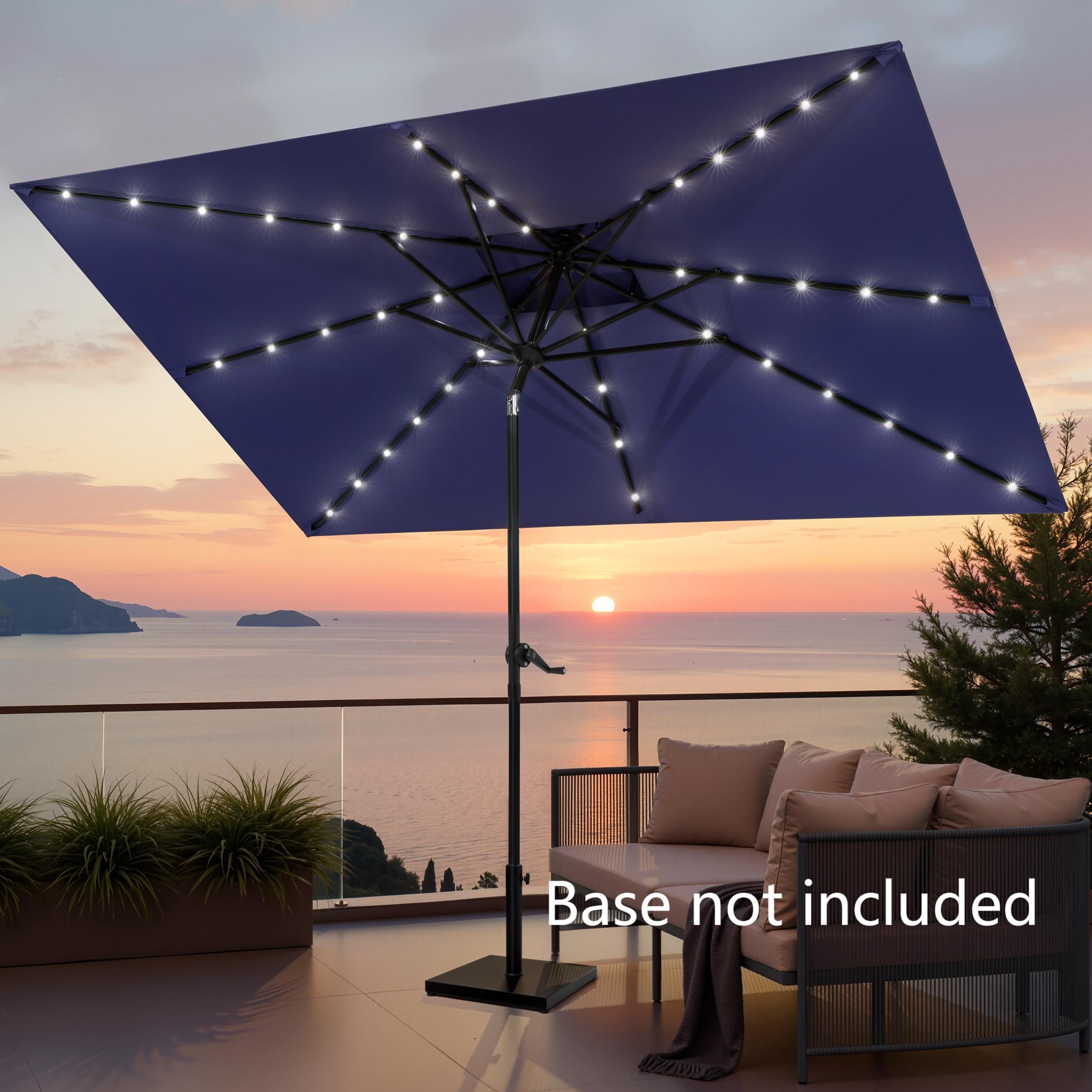 10 x 6.5 ft Outdoor Patio Adjustable Market Umbrella Double Top with Solar LED Lights
