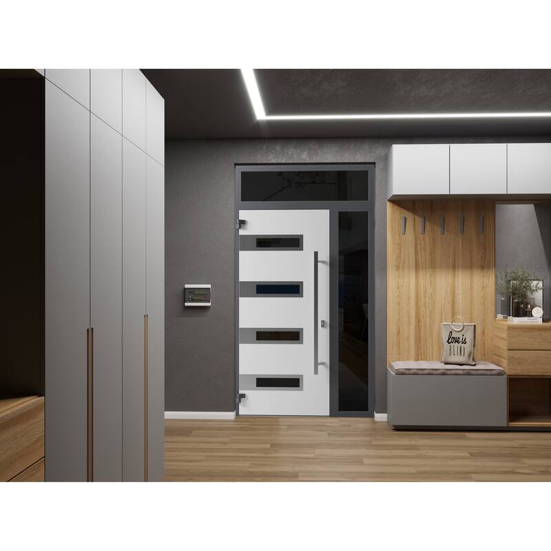 Front Exterior Prehung Steel Door Ronex 0131 Black Enamel Stainless Inserts Entry Metal Painted W36xH80 Left hand Inswing