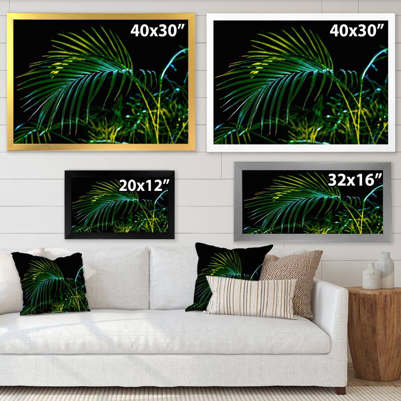Designart "Abstract Tropical Green Palm Leaves" Tropical Framed Art Print