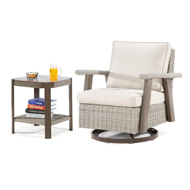 Cozywor Wicker Patio Rocking Chair Swivel Lounge Chair