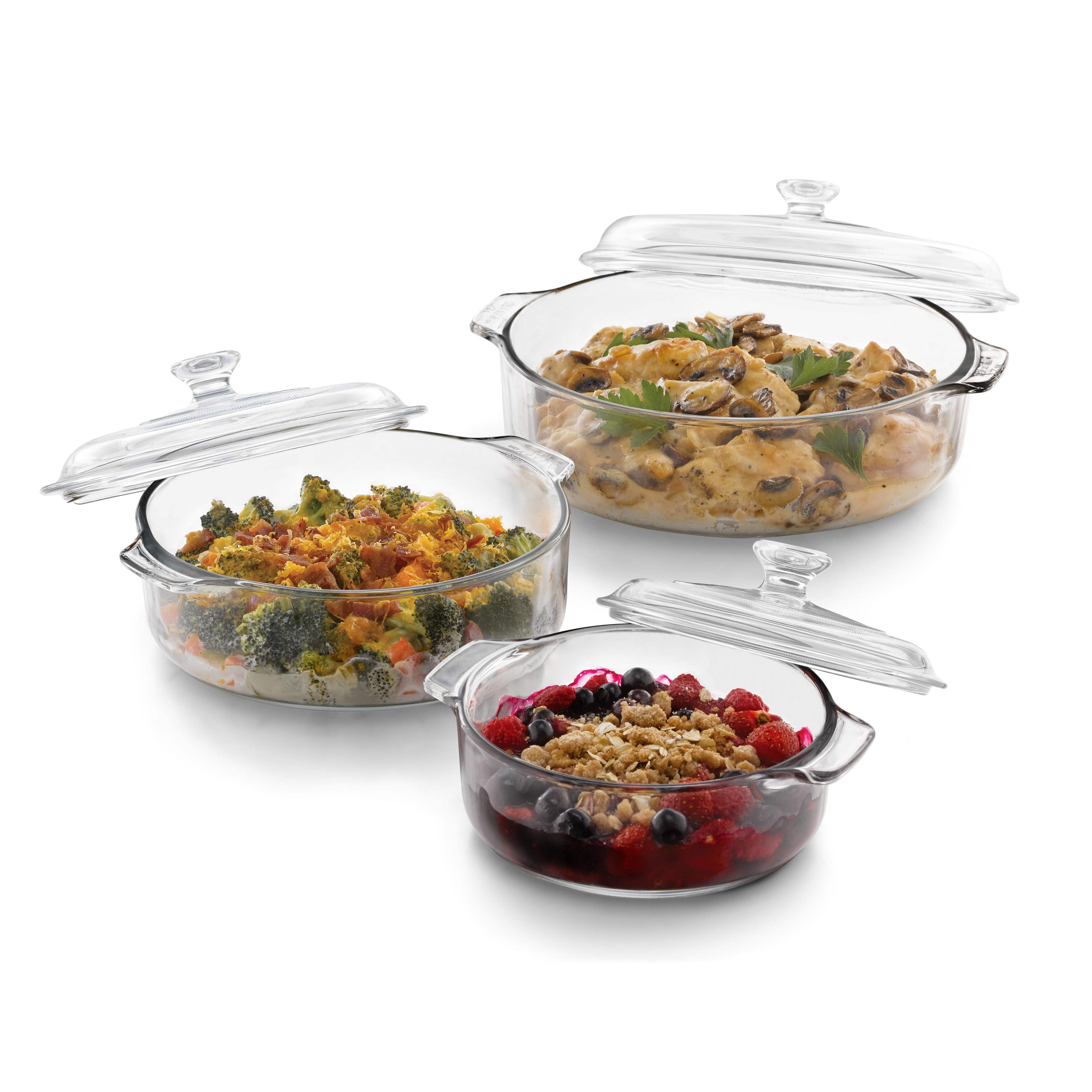Libbey Baker s Basics 3 Piece Glass Casserole Baking Dish Set with Glass Covers