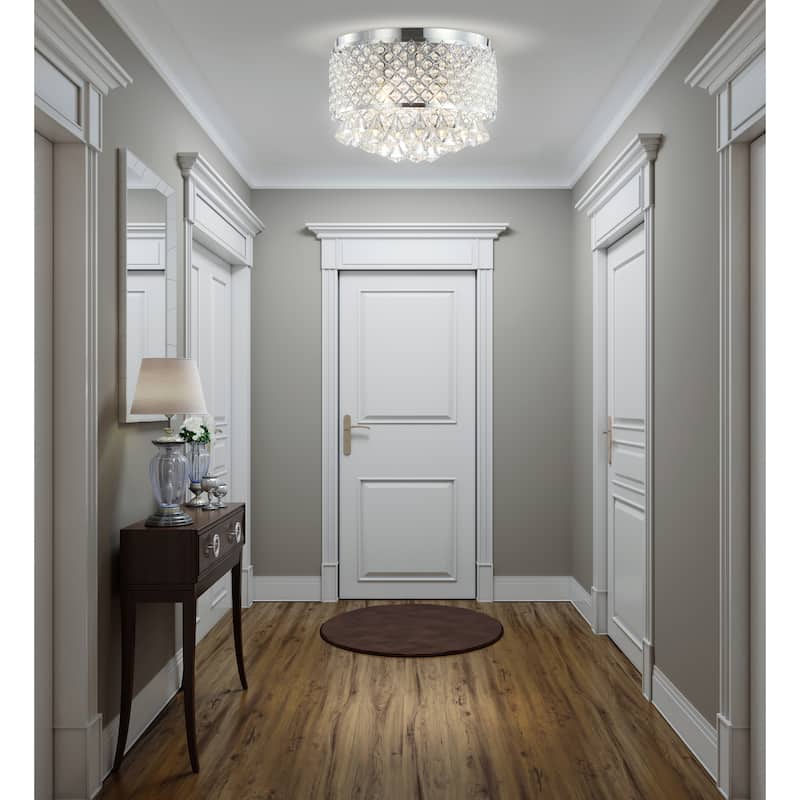Ellen 3-Light Crystal Drops/Metal ,LED Flush Mount, by JONATHAN Y