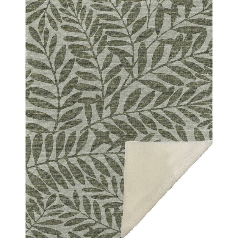 Premium Machine Washable ASB111 Floral Palms Sherpa Throw Blanket