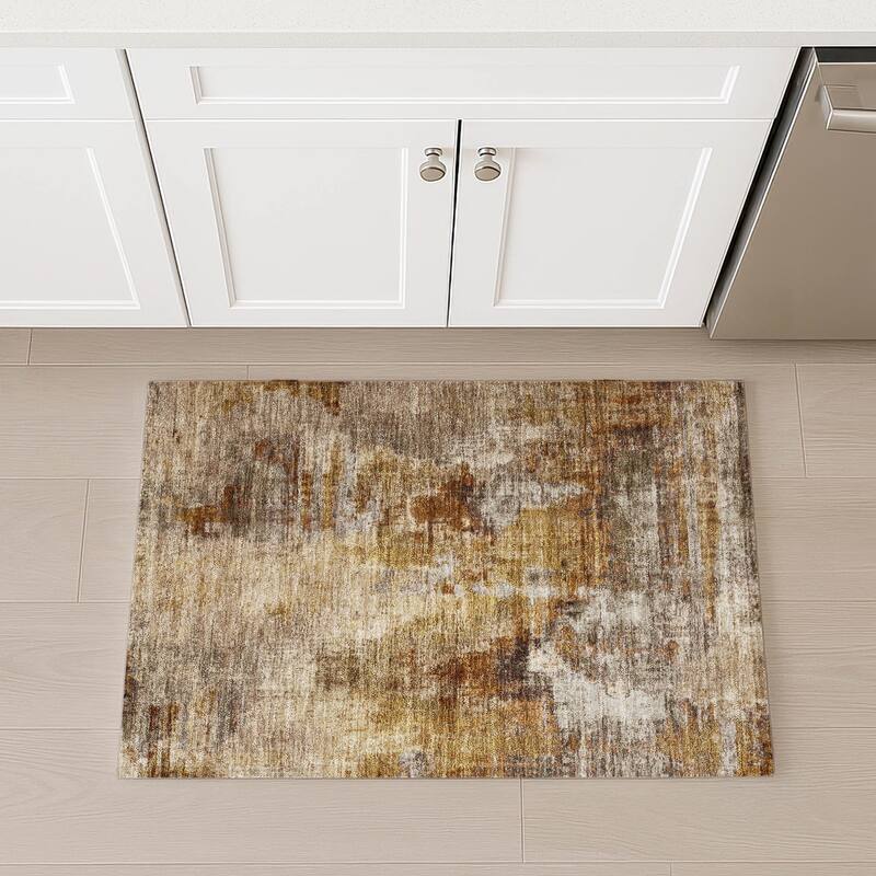 Machine Washable Indoor/ Outdoor Abstact Contemporary Chantille Rug
