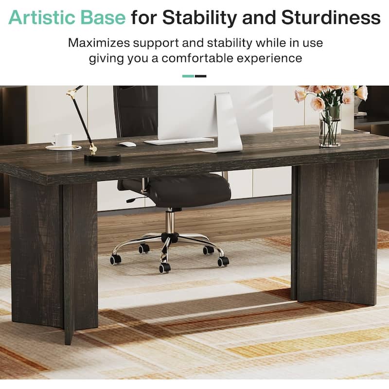 63-inch Wood Executive Desk with Large Tabletop, Vintage Home Office Computer Desk for Office