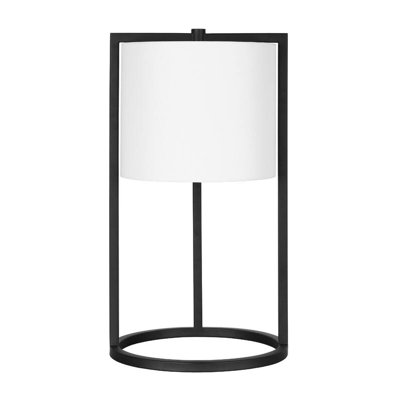 Modern 22" Round Metal Table Lamp with White Linen Drum Shade and E26 Base Socket Switch - 12" W x 12" D x 22" H