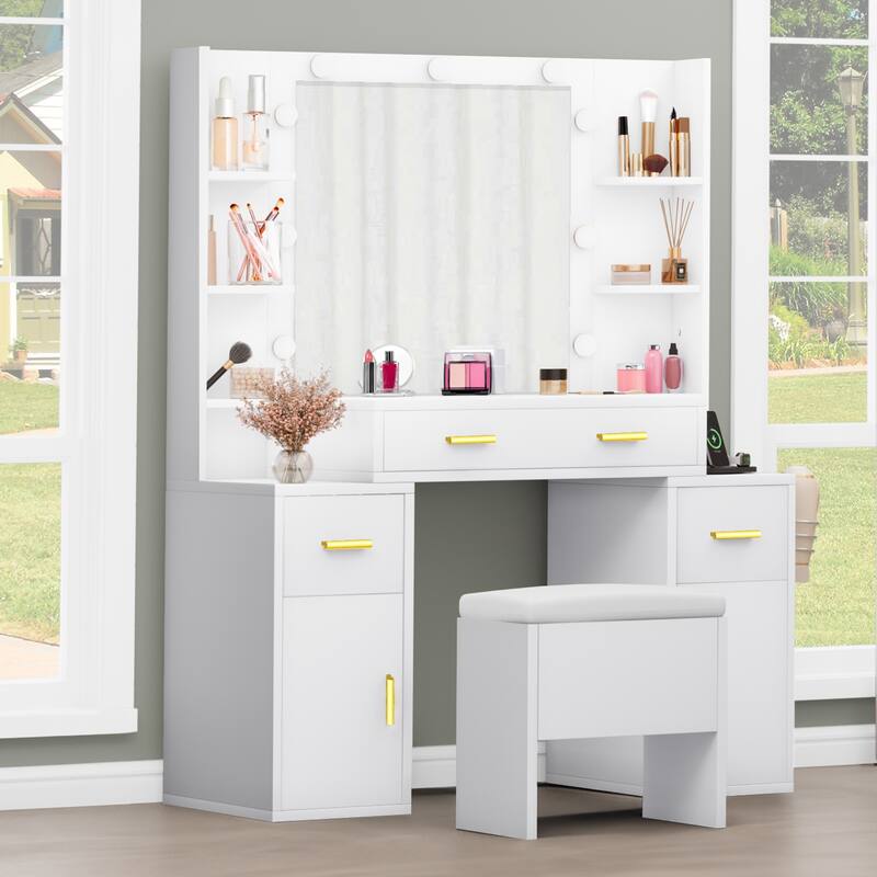 Moasis Vanity with Built-In Outlets and Lighted Mirror - 55.1'' H X 43.3'' L X 15.74'' W