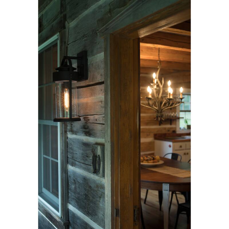 Cumberland 1 Light Dusk to Dawn Bronze Rustic Outdoor Wall Lantern Clear Glass - 8-in W x 19.75-in H x 9-in D