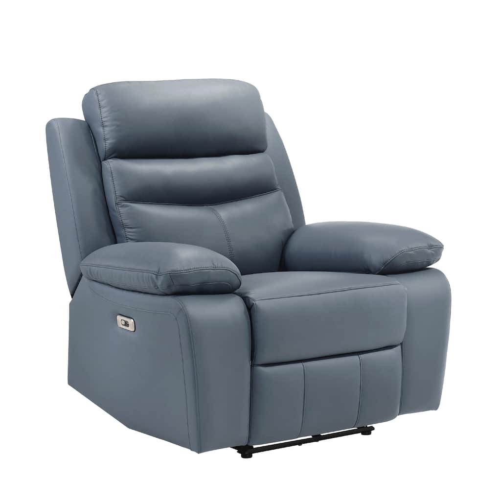 Hanna Power Reclining Chair, Blue Top Grain Leather Cushions, USB Port