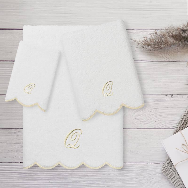Authentic Hotel and Spa 100% Turkish Cotton Beige ADORNIA Scallop Personalized 3 Piece Towel Set - 3 Piece Set