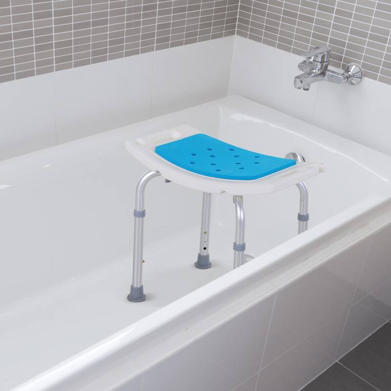 Blue Modern 20.5" 6-Level Adjustable Curved Bath Stool with Non-Slip Design