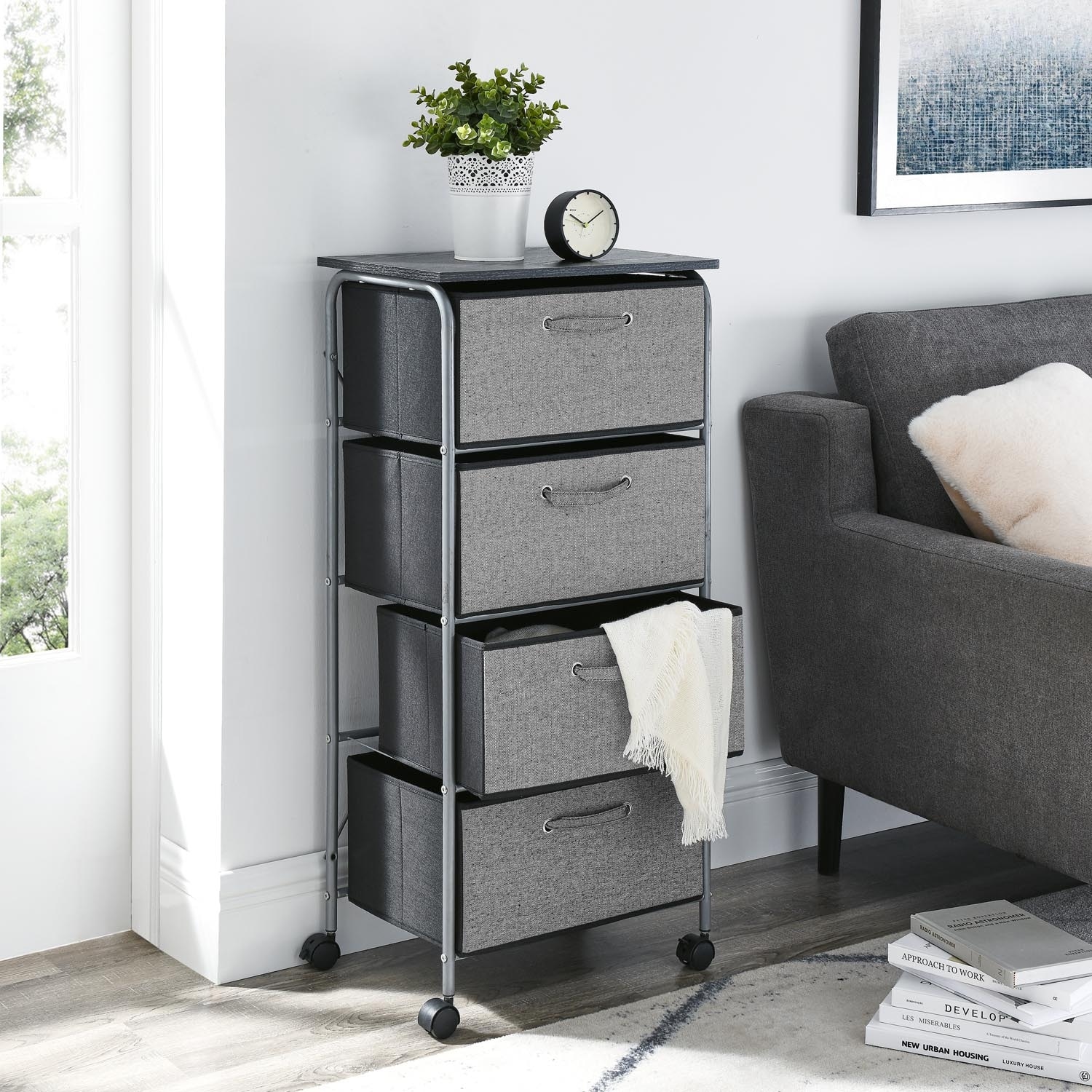 mDesign Vertical Dresser Storage Tower with 4 Drawers Charcoal Gray/Black 