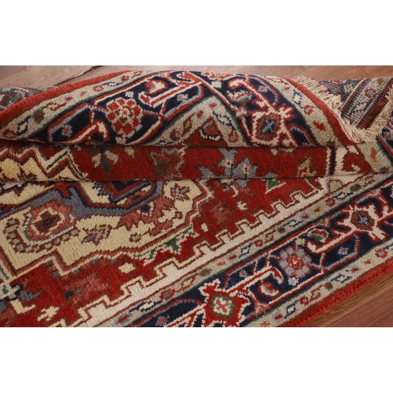 Orange Heriz Serapi Oriental Accent Rug Handmade Wool Carpet - 4'0" X 5'11"