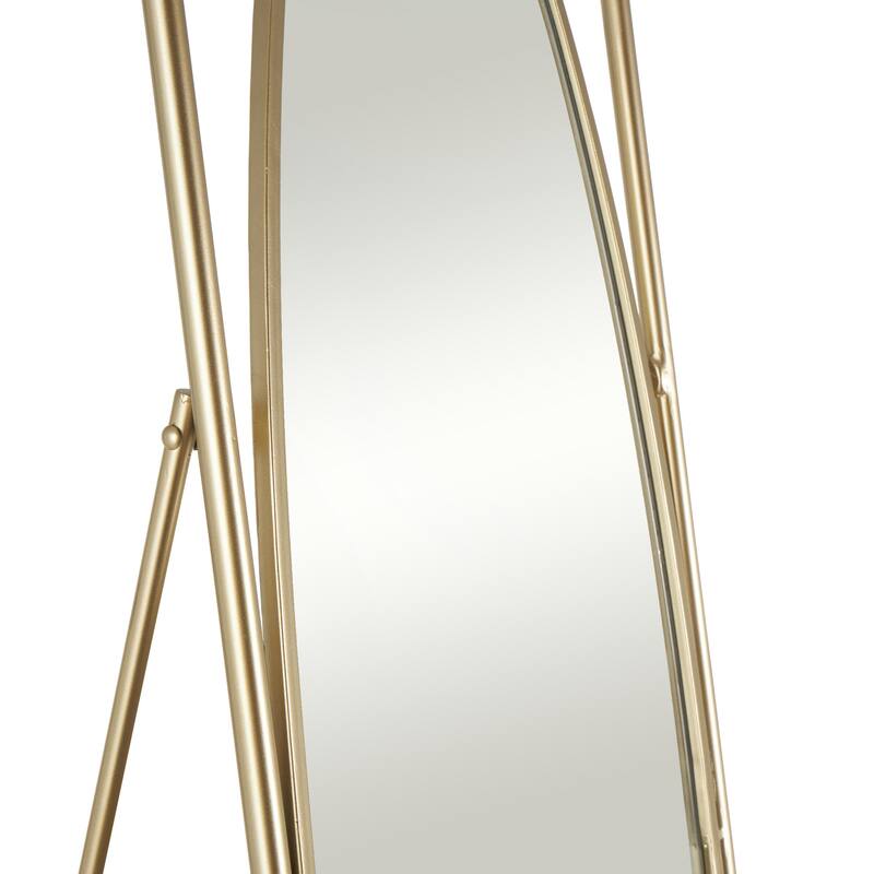 Gold Metal Oval Geometric Room Floor Mirror with Rectangular Frame and Stand - 20"W x 17"L x 66"H