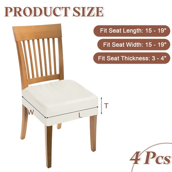 dimension image slide 3 of 6, PU Dining Chair Seat Covers, Stretch Chair Cushion Slipcovers, Waterproof Rear Covers Protector - 4Pcs