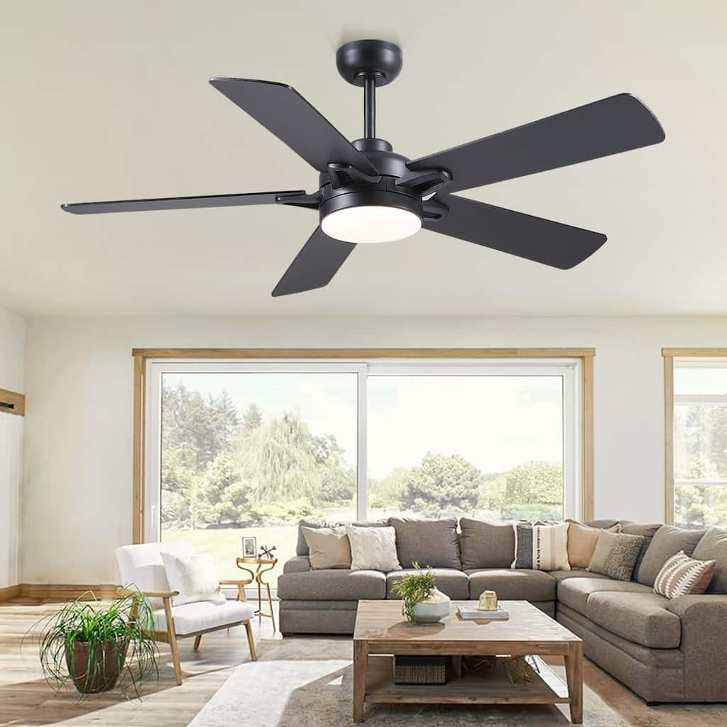 52" Modern Ceiling Fan with Light and Remote 5 Plywood Blades 3 Color LED for Bedroom Living Room Patio - 52 Inches