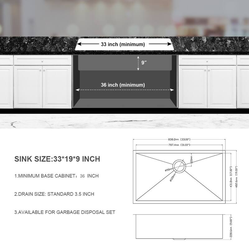 Undermount Kitchen Sink 16 Gauge 9 Inch Deep Single Bowl Kitchen Sink Basin, Includes Drain Assembly (No Additional Accessories)