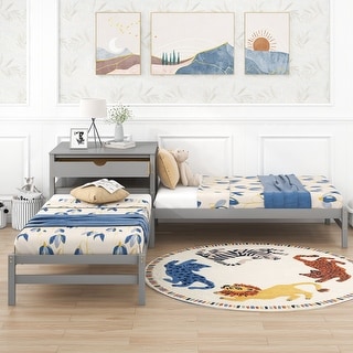 Corner Platform 2 in 1 Design L-Shaped Corner Platform Beds with Desk and Drawer - Bed ...