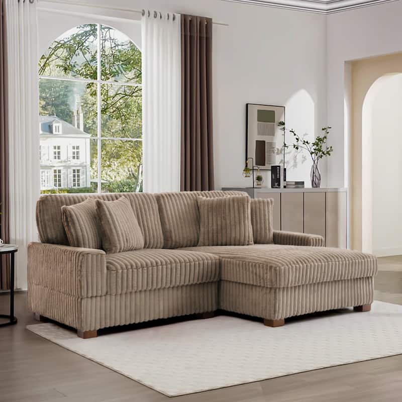 UIXE Upholstered Plush Velvet L Shaped Couch Modular Sofa - Light Brown-Modular Sofa