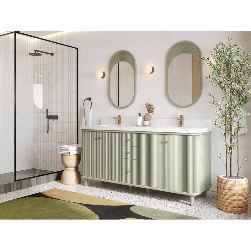Willow Collections 72 in. W x 22 in. D Reeded Miami Double Bowl Sink Bathroom Vanity with Countertop