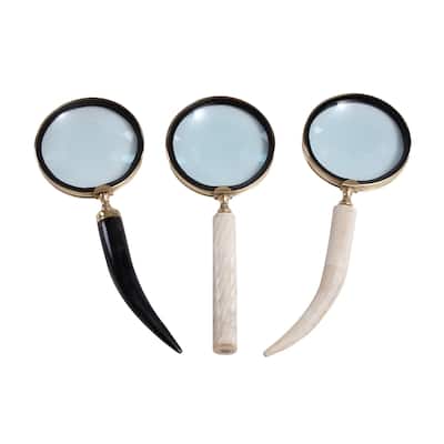 Metal Magnifying Glass with Bone Handles - Set of 3 Black - CosmoLiving by Cosmopolitan - 11"W x 4"L x 4"H