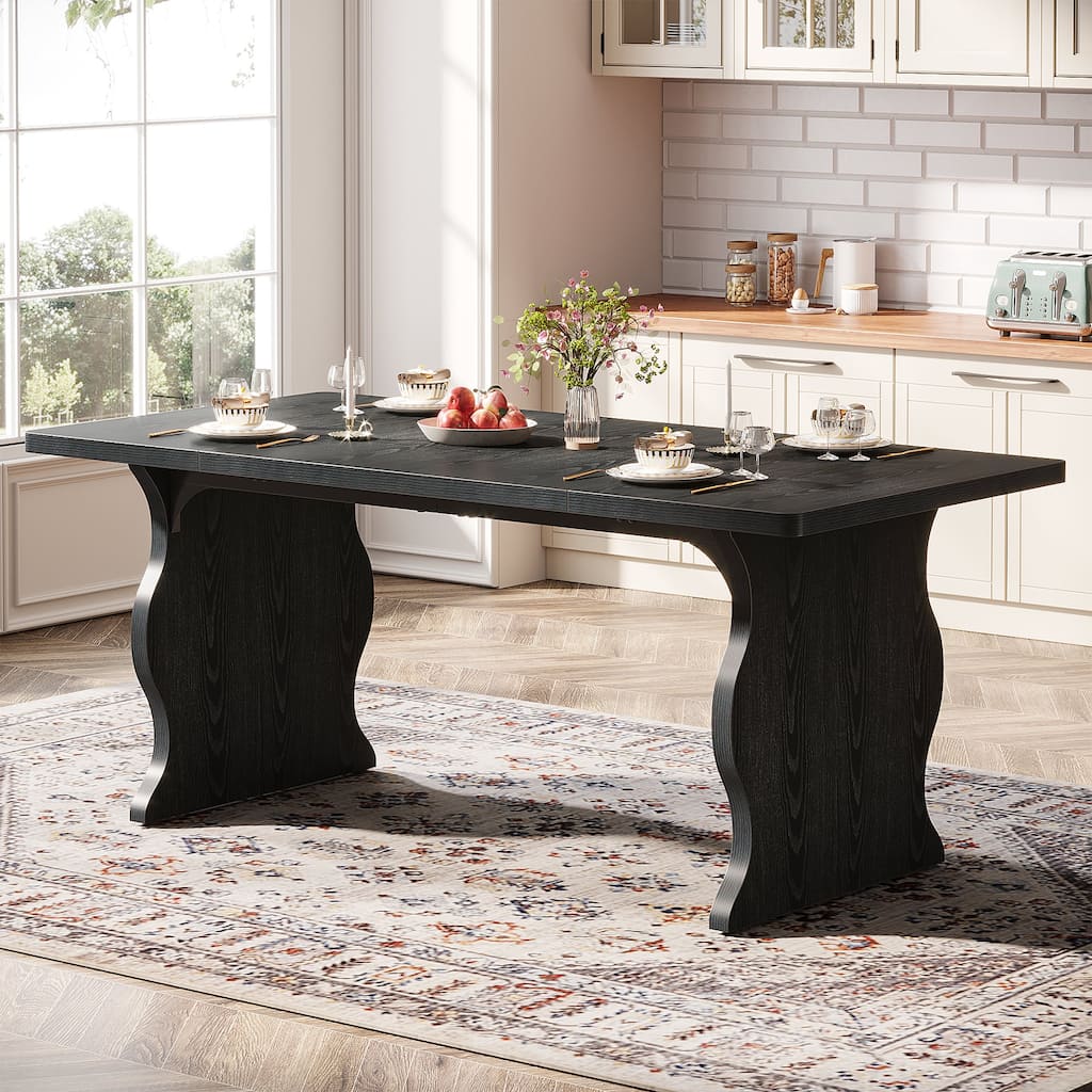 Modern Dining Table, 63" Rectangular Kitchen Table Black Dinner Table